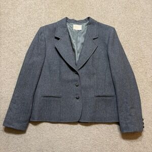 Vtg Pendleton Blazer Jacket Womens 18 Gray Wool Two Button Lined USA 70s 80s